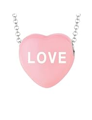 Sterling Silver 17mm Lt Pink enamel Sweethearts LOVE Heart Pendant
