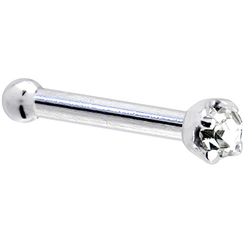 14k White Gold 1.5mm Diamond (0.015 cttw) Nose Bone 18 Gauge