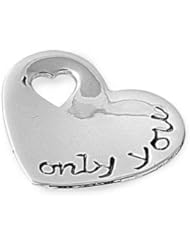 Sterling Silver Only You Heart Love Pendant Best Seller Charm Pure 925 New 17mm with 1.4mm Box Chain