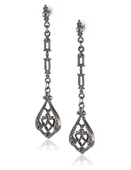 Downton Abbey "Jet Memento Boxed" Jet Dramatic Edwardian Linear Hematite Accent Stones Drop Earrings