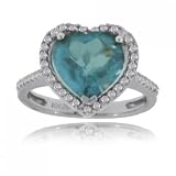 Sweet White Gold Heart Ring w Blue Topaz & Diamonds