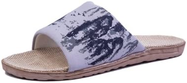 Lmoy Men's Sketch Indoor Skidproof Linen Slippers