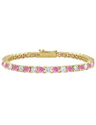 Pink Sapphire and Diamond Tennis Bracelet 14K Yellow Gold 3.00 CT TGW