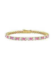 Pink Sapphire and Diamond Tennis Bracelet 18K Yellow Gold 3.00 CT TGW