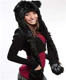 Black Cat Full Animal Hood Hoodie Hat Faux Fur 3 in 1 Function Paw Mittens Gloves