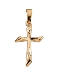 14k Yellow Gold Christian Solitaire Cross Pendant - 18mm
