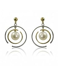 14K two tone gold 7-7.5mm freshwater cultured pearl earrings.