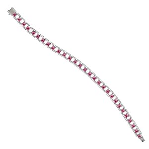 14K White Gold Genuine Pink Tourmaline and Diamond Bracelet by B2C Jewels