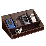 Faux Leather Charging Station (Brown) (12"H x 7.25"W x 4.75"D)