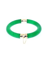 14K Yellow Gold Green Jade Bangle