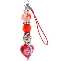 Gioielli Italy Red FLORAL HEART Glass Bead Cell Phone Charm