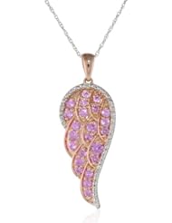 10k Pink Gold Created Pink Sapphire and Diamond-Accent Angel Wing Pendant, 18"