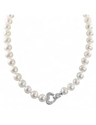 18" Sterling silver necklace with ringed 10-11mm freshwater cultured pearls featuring a beautiful diamond and sterling silver clasp.