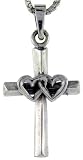 Sterling Silver Double Heart Cross Pendant, 1 1/8