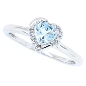 Buy 0.62ct Aquamarine and Diamond Gemstone Heart Ring in 10Kt White Gold by MyTreasurez
