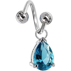 Blue Zircon Gem Teardrop Solitaire Spiral Twister Belly Ring