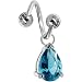 Blue Zircon Gem Teardrop Solitaire Spiral Twister Belly Ring