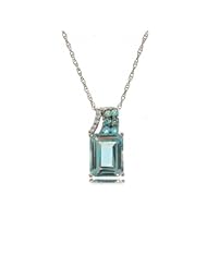 Blue Topaz Pendant W/ Diamond 10k White Gold Rectangle