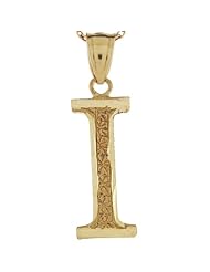 14k Real Yellow Gold Letter I Diamond Cut Unique Design Charm Pendant