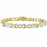 Vermeil (24k Gold over Sterling Silver) Simulated White Opal and Genuine Diamond Accent X and Oval Pattern Bracelet