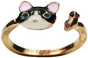 18k Golden with Austrlian Swarovski Crystal Rhinestone Cute Cat and Fish Resizable Ring
