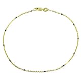 14 Karat Yellow Gold With Green Enamel Accents 9 Inch Anklet