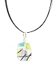 Necklace - XP11 - Genuine Handmade Dichroic Glass Pendant Hung on a 16" Stainless Steel Black-Colored Multi-Strand Cord + 2" Extension Chain ~ .925 Sterling Silver