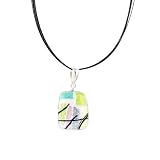 Necklace and Earrings Set - XP11 - Genuine Handmade Dichroic Glass Pendant Hung on a 16" Stainless Steel Black-Colored Multi-Strand Cord + 2" Extension Chain and French Wires ~ .925 Sterling Silver