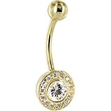 Solid 14kt Yellow Gold Cubic Zirconia Round Belly Ring - B000WQR8NY