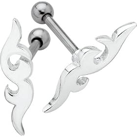 925 Sterling Silver TRIBAL WAVE Helix Ear Stud Barbell - Cartilage Piercing - Left Ear