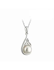 Solvar Sterling Silver Irish Trinity Knot Half Pearl Pendant - Guaranteed Delivery for Valentines Day