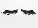 PINK Rhinestones Black False Eyelashes Feathered Adhesive Included