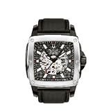 Bulova #96A112 Men's Pearl Dial Black Leather Strap Skeleton Automatic Watch