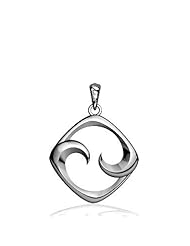 Small Diamond Shape Maori Koru New Beginning Charm with Two Fernlings,14mm in Sterling Silver