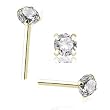 14k Yellow Gold Nose Straight with Clear CZ / Prong Setting, 1mm - Sold Individually