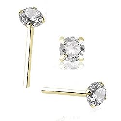 14k Yellow Gold Nose Straight with Clear CZ / Prong Setting, 1mm - Sold Individually