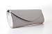 Silver grey slim long satin clutch bag handbag with magnetic snap closure