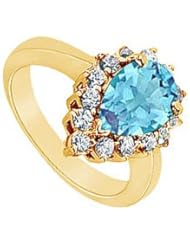 Blue Topaz and Diamond Ring 14K Yellow Gold - 1.50 CT TGW