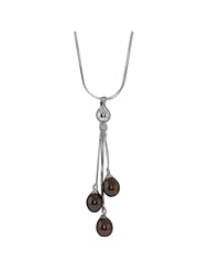 18" Brown Triple Freshwater Pearl Pendant With Snake Chain