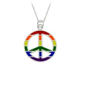 Sterling Silver Multi-Colored Enamel Peace-Sign Pendant