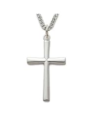 Mends Elegants Simple Sterling Silver Cross Necklace in a Flared Design Pendant w/Chain 24" Length Gift Boxed