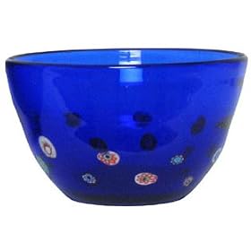 Hand Blown Glass Blue Candy Small Salad Bowl 4 H Set 4 by Traders and Company