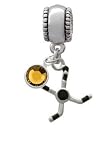 Hockey Sticks with Puck European Charm Bead Hanger with Topaz Swarovski Cryst...