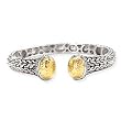 925 Sterling Silver Cuff Bracelet with 14k Yellow Gold Hammered Vermeil Ends- 7.5"