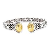 925 Sterling Silver Cuff Bracelet with 14k Yellow Gold Hammered Vermeil Ends- 7.5"