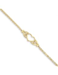 14k Yellow Gold 10in Polished Antiqued Heart Anklet. Metal Wt- 2.2g