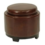 Safavieh Round Brown Cordovan Ottoman with Storage Tray Black / Cordovan LeatherSafavieh Furniture-HUD4045C