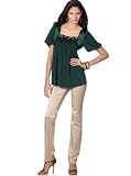 XOXO - XOXO Square-Neck Top with Jeweled Trim & Stretch Techno Sateen Straight-Leg Pant