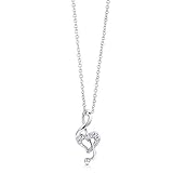 Valentine Day Sterling Silver Cubic Zirconia CZ Heart Music Note Pendant Necklace