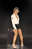 Airline Stewardess Costume Includes Vinyl Skirt with Zipper Front and Matching Long Sleeve Zipper Front Shirt with Emblems Hat and Belt Included Sizes Small/Medium or Medium/Large in Black